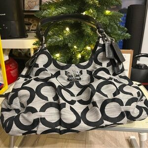 Coach Signature Canvas Hobo Bag - Black/Grey - Excellent Condition